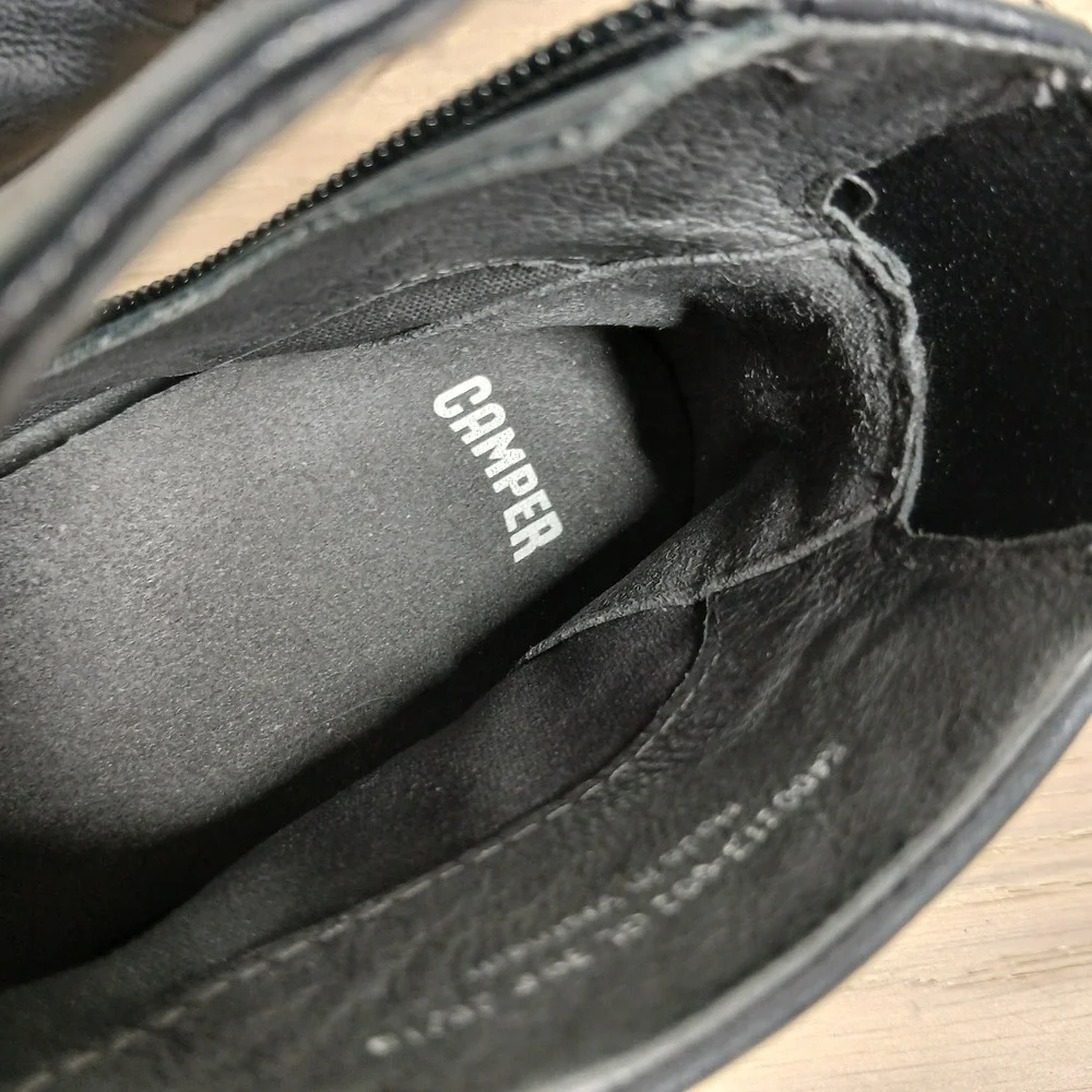 Camper Ankle Boots Womens 9 Black Leather Minimalist Comfort Casual Zip
